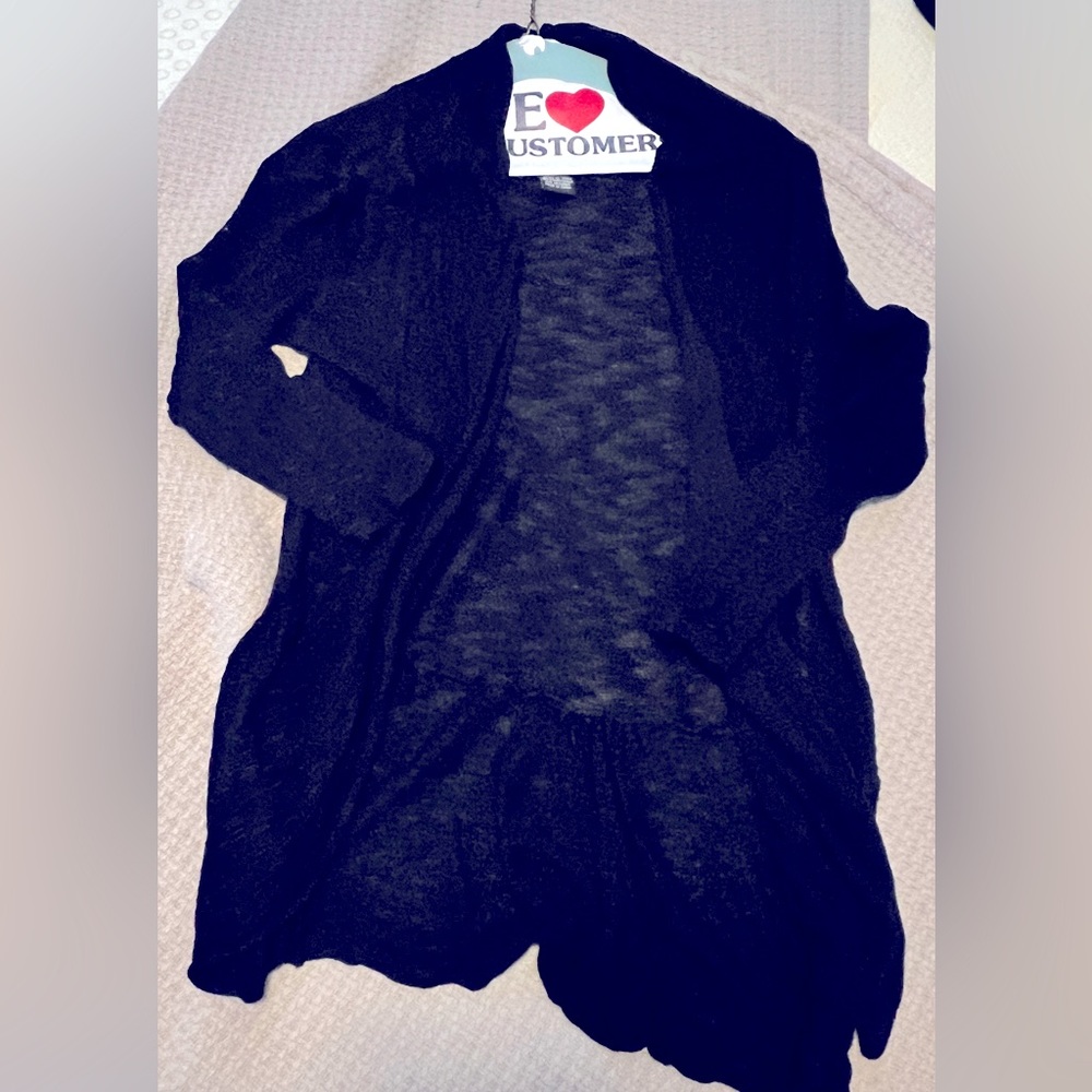 Black airy cardigan - sheer style material - Small.